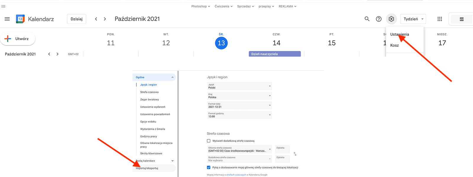 Eksport/Import kalendarz google