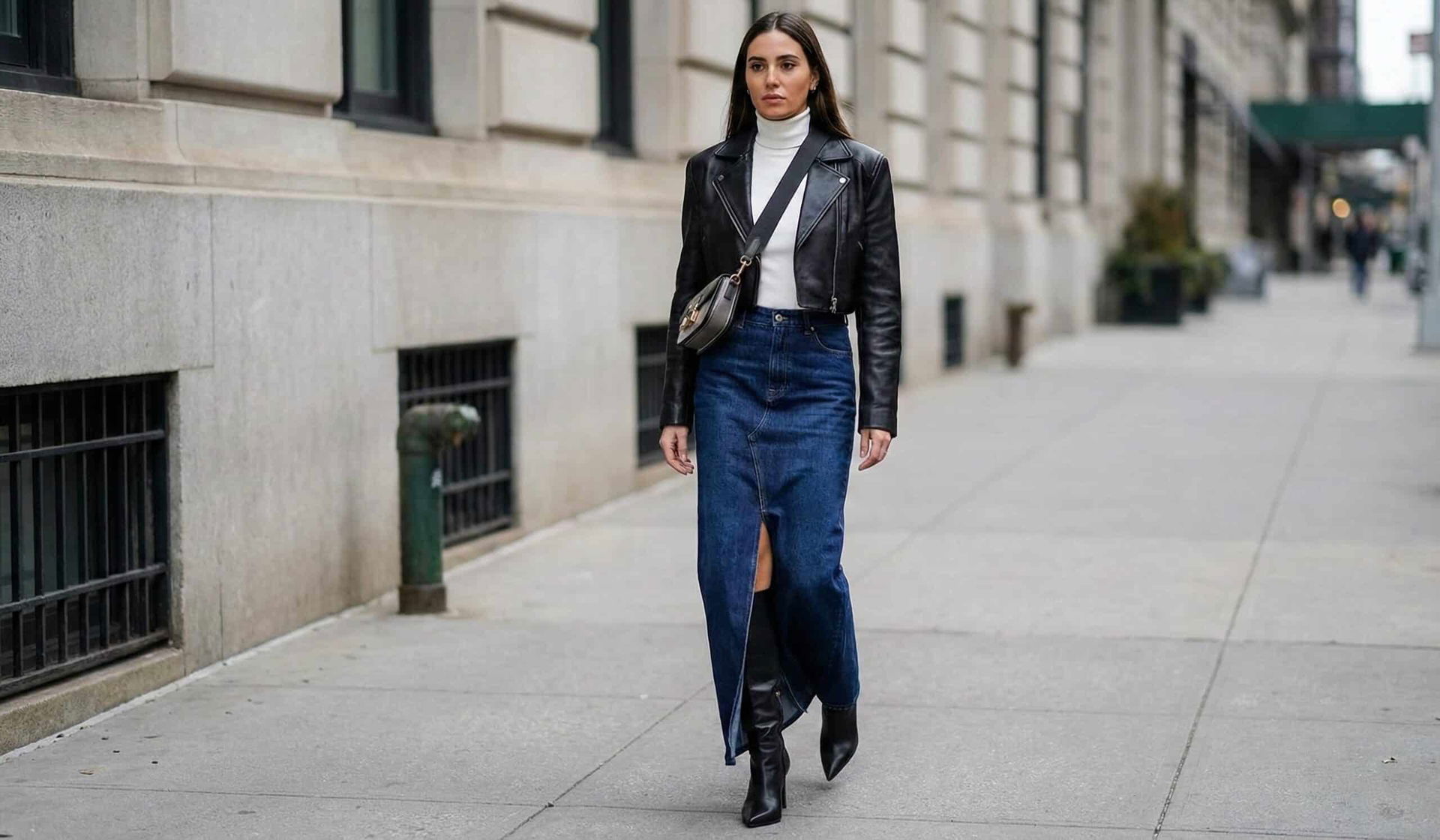 Jeansowa spódnica maxi to największy hit sezonu. Jak ją stylizować, by optycznie nie skrócić i nie obciążyć sylwetki?